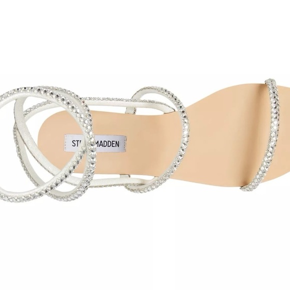 Steve Madden Uplift Heels White Faux Leather Ankle Wrap Crystals 6M - Picture 5 of 11